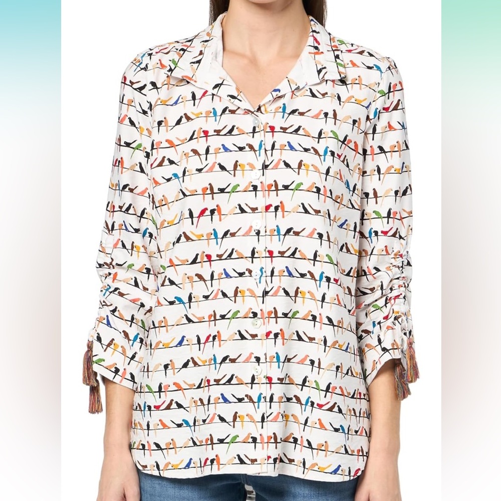 John Mark Multicolor Bird Print Blouse